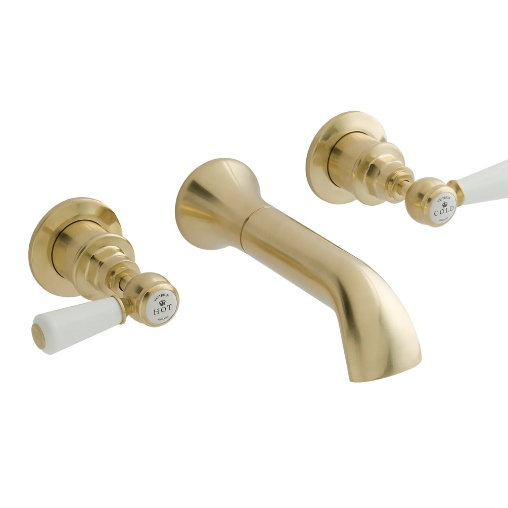 BC Designs Victrion Brushed Gold Lever Wall Mounted Basin Mixer Cut Out